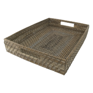 New Grey Rectangular Rattan Tray 45cm x 31cm