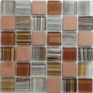 Brown Glass & Natural Stone Mosaic Tiles (Sheet Size 15x15cm)
