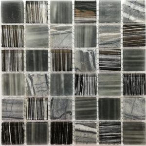 Zebra Grey Glass & Natural Stone Mosaic Tiles (Sheet Size 30x30cm)