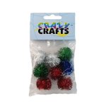 Red Blue Green & Silver Metallic Pom-poms 18mm