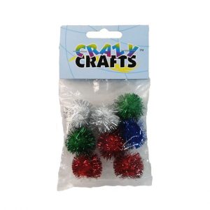 Red Blue Green & Silver Metallic Pom-poms 18mm