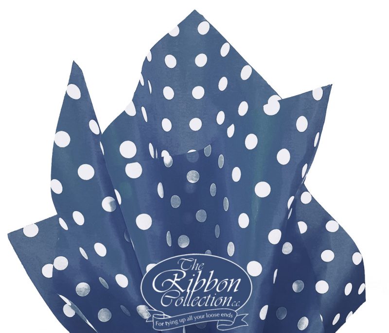 Navy & White Dot Rib Tissue  Paper 50x70cm 