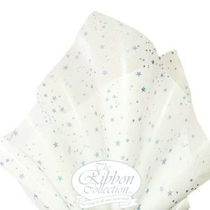 White & Blue Stars Twinkle Rib Tissue Paper 50x70cm