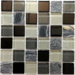 Black and Grey Glass & Natural Stone Mosaic Tiles (Sheet Size 15x15cm)