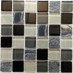 Black and Grey Glass & Natural Stone Mosaic Tiles (Sheet Size 15x15cm)