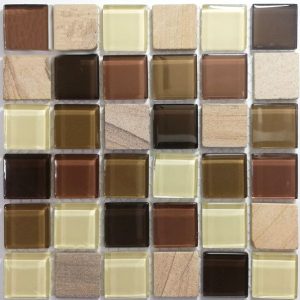 Sandstone Glass & Natural Stone Mosaic Tiles (Sheet Size 15x15cm)