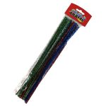 Red, Blue, Green & Silver Metallic Plain Chenille Sticks/Pipe Cleaners 10pc