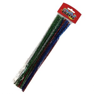 Red, Blue, Green & Silver Metallic Plain Chenille Sticks/Pipe Cleaners 10pc