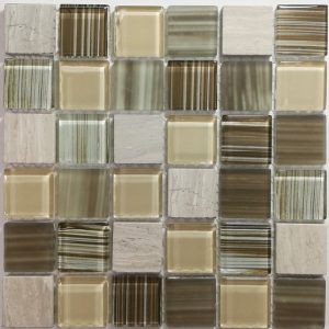 Zebra Beige Glass & Natural Stone Mosaic Tiles (Sheet Size 15x15cm)