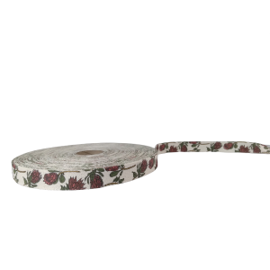 Deep Red Proteas On Cream Ribbon 2m x 20mm