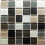 Beige & Grey Mix Crystal Glass Mosaic Tiles (Sheet Size 15x15cm)