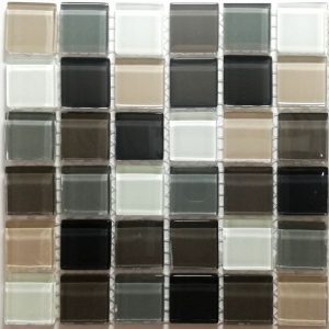 Beige & Grey Mix Crystal Glass Mosaic Tiles (Sheet Size 15x15cm)
