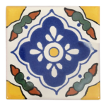 Blue, White & Yellow Mexican Talavera Tile (10x10cm)