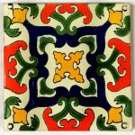 Yellow Blue Orange & Green Mexican Talavera Tile (10x10cm)