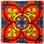 Red Yellow & Blue Flower Mexican Talavera Tile (10x10cm)