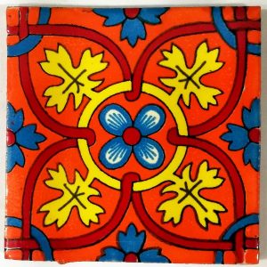 Red Yellow & Blue Flower Mexican Talavera Tile (10x10cm)