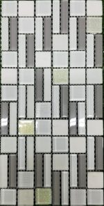 White Mix Glass & Stone Mosaic Tiles (Sheet Size 15x30cm)
