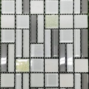 White Mix Glass & Stone Mosaic Tiles (Sheet Size 15x30cm)