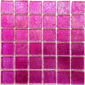 Cerise Pink Gold Leaf Glass Mosaic Tiles (Sheet Size 15x15cm)