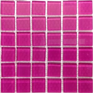 Shocking Pink Crystal Glass Mosaic Tiles (Sheet Size 15x15cm)