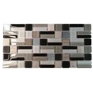 Glass & Stone Grey Mix Mosaic Tiles (Sheet Size 15x30cm)