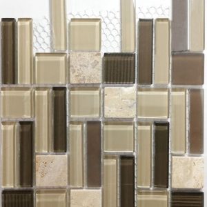 Glass & Stone Beige Mix Mosaic Tiles (Sheet Size 15x30cm)
