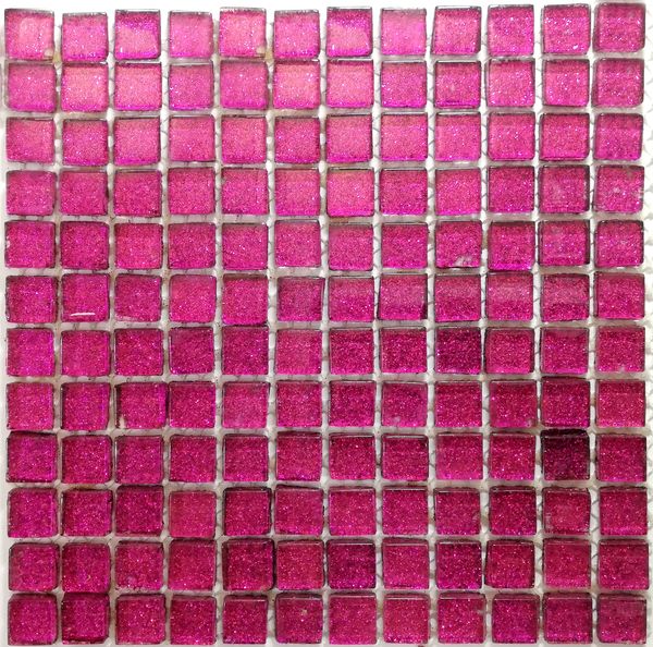 Cerise Pink Glitter Mosaic Tiles (Sheet Size 15x15cm)