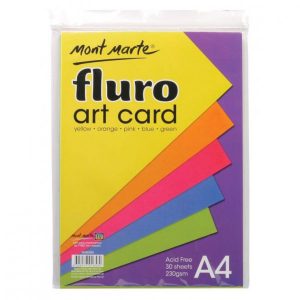 Mont Marte Fluro Art Card Pack 5 Colours A4 30 Sheets