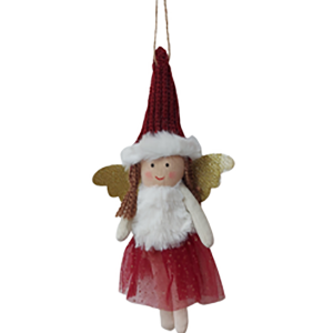 Dark Red & White Glitter Fabric Hanging Angel