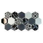 Large Delft Black Hexagon Mosaic Tiles (Sheet Size 15x30cm)