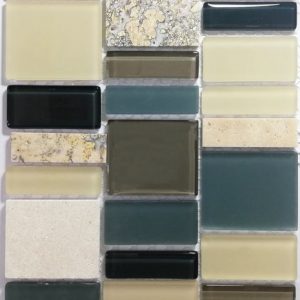 Glass & Natural Stone Aqua Mix Mosaic Tiles (Sheet Size 15x30cm)