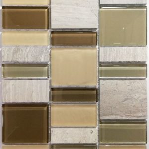 Glass & Natural Stone Cream Mix Mosaic Tiles (Sheet Size 15x30cm)