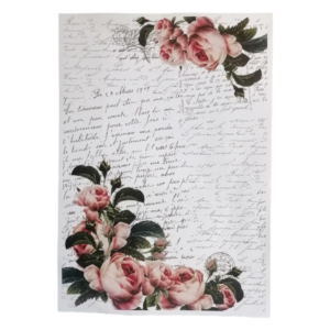 Vintage Writing With Roses Decoupage Print A3 WD3003