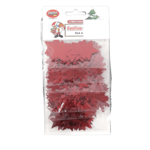 Assorted Red Festive Confetti Stars 6pc