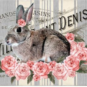 Bunny On Blooms Decoupage Print Paper A3