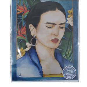Blue Frida With Flowers Decoupage Print Paper A3