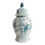 White Jar With Blue Parrots Jar 38cm