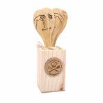 Engraved Bamboo Utensil Holder With 4 Spoons