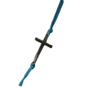 Silver Cross Bracelet Adjustable Turquoise Cotton String_CRBT_1