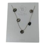 Mother Of Pearl Charcoal On Silk Necklace