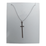 Silver Long Cross On Silk Cord Necklace