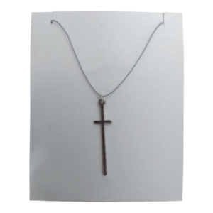 Silver Long Cross On Silk Cord Necklace