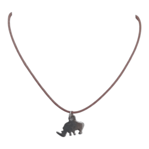 Silver Rhino On Cotton Cord Necklace