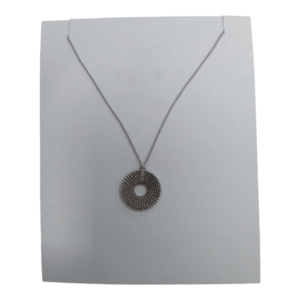 Silver Circle On Silk Cord Necklace