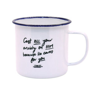 Cast All Your Anxiety White Enamel Mug Enamel
