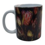 White Ceramic "Protea & Fynbos On Black "Mug