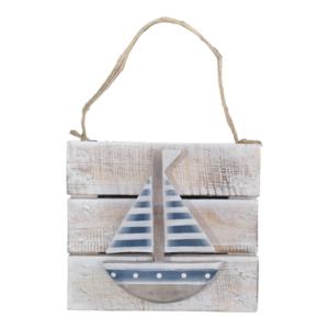 Hanging Wooden Board With Boat 20x23cm