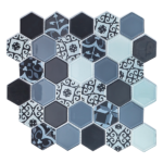 Black Delft Hexagon Crystal Glass Mosaic Tiles (30x30cm Sheet)