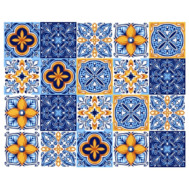 Vinyl Tiles pack of 20 in Ethnic Folk Blue & Yellow | 20pc