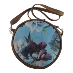 Round Blue Roses Leather Shoulder Bag